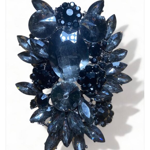 Brooch Vintage Black Large Glass Rhinestone Flower Bag Charm Twilly Charm - Picture 5 of 5